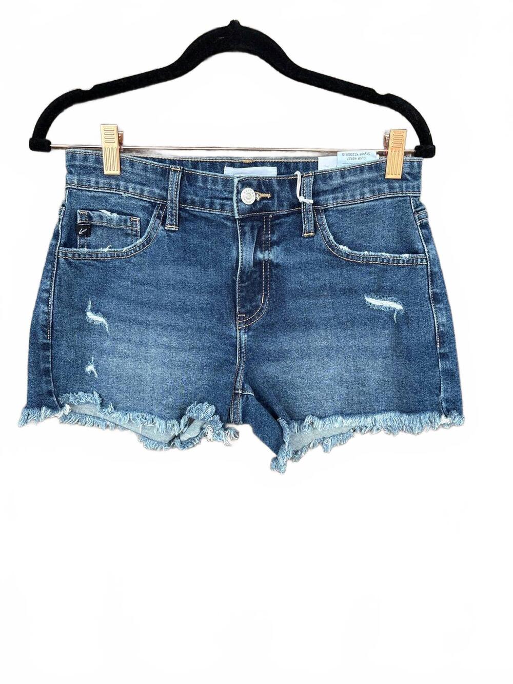 NEW KANCAN women's fray hem mid-rise shorts in blue
